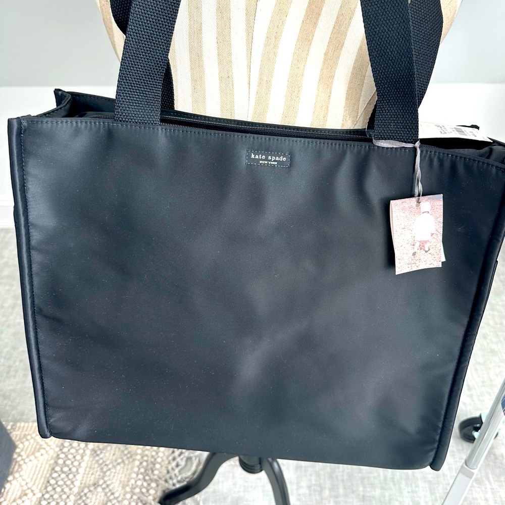 Kate Spade Black Canvas Diaper Bag ~ Large Woven Top Handles ~